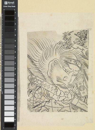 Cabeça de um samurai sob flor de cerejeira de Katsushika Hokusai