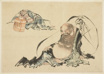 Hotei e Asahina Saburo Reclinados (dois esboços) de Katsushika Hokusai