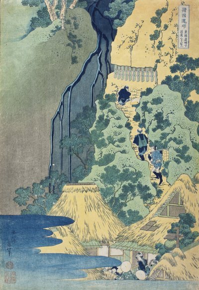 Santuário de Kannon e Cascatas de Kiyo, Sakanoshita, Tōkaidō de Katsushika Hokusai