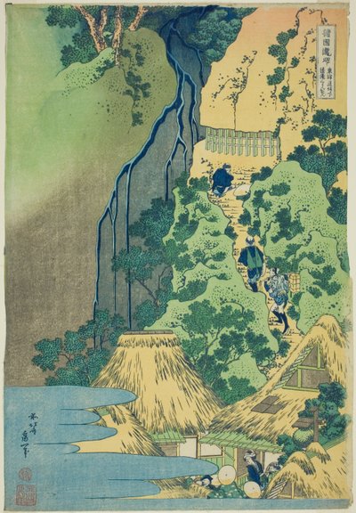 Santuário Kannon em Kiyo Falls em Sakanoshita no Tōkaidō, da série Tour of the Waterfalls in Various Provinces (Shokoku taki meguri) de Katsushika Hokusai