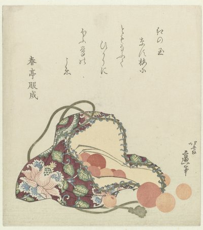 Contas de quartzo com bolsa de brocado de Katsushika Hokusai