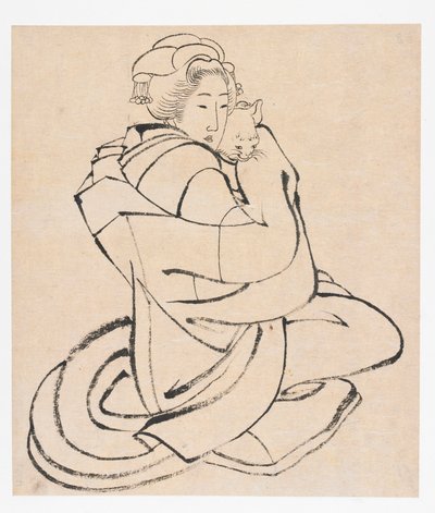 Lady Holding a Cat, período Edo, ca. década de 1810. de Katsushika Hokusai