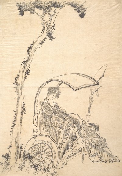 Senhora em uma carruagem. de Katsushika Hokusai