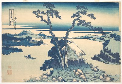 Lago Suwa, na província de Shinano (Shinshū Suwako), da série «Trinta e seis vistas do Monte Fuji» (Fugaku sanjūrokkei) de Katsushika Hokusai