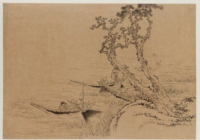 Paisagem: figuras pescando em barcos, final do século XVIII-início do século XIX. de Katsushika Hokusai