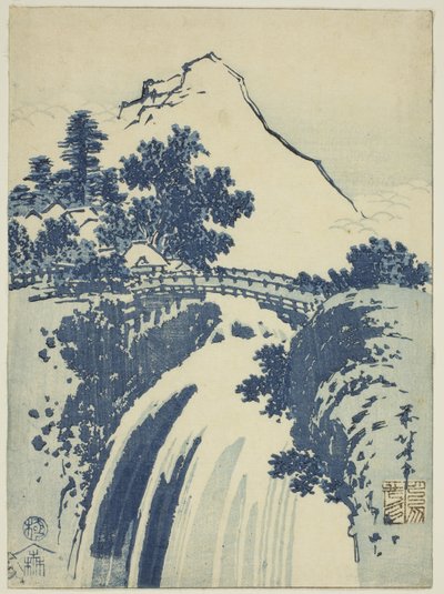 Paisagem com cachoeira, de uma série sem título de estampas chuban de Katsushika Hokusai