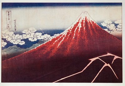 Relâmpago no Monte Fujiyama ... (xilogravura a cores) de Katsushika Hokusai