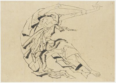 Homem armado longo que se alonga, período de Edo (tinta em papel) de Katsushika Hokusai