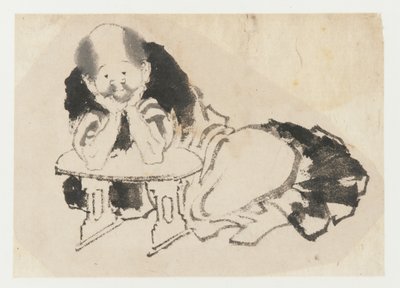 Homem sentado com apoio de braço, período Edo, século XIX. de Katsushika Hokusai