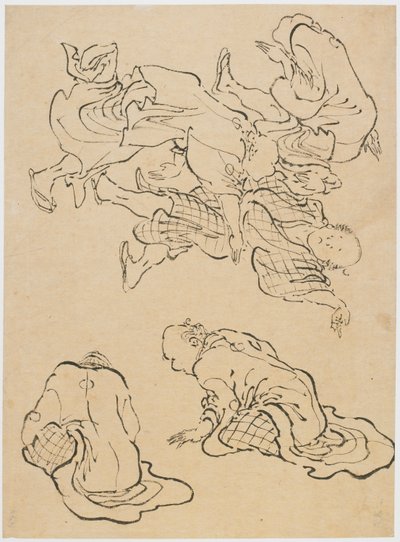 Homens dançando e figuras diversas, final do século 18 e início do século 19. de Katsushika Hokusai