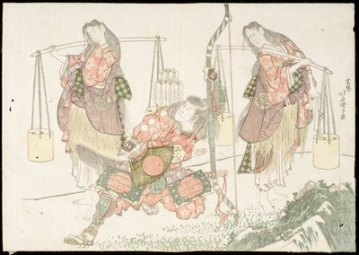 Minamoto no Tametomo e dois recolhedores de sal de Katsushika Hokusai