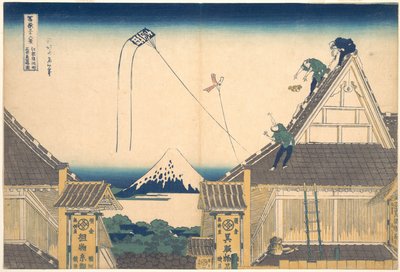 Loja Mitsui em Surugachō, em Edo (Edo Surugachō Mitsui mise ryaku zu), da série «Trinta e seis vistas do Monte Fuji» (Fugaku sanjūrokkei) de Katsushika Hokusai