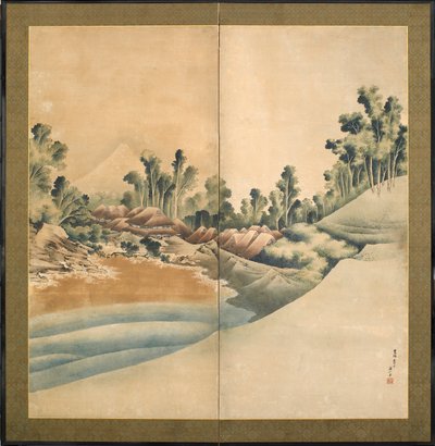 Monte Fuji e Enoshima, Período Edo, c.1825 (tinta e cor no papel) de Katsushika Hokusai