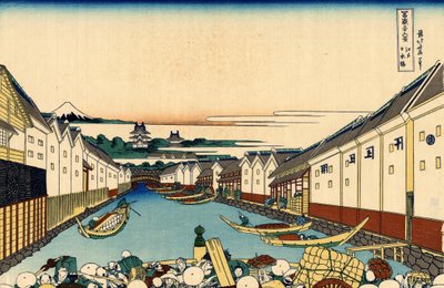 Ponte Nihonbashi em Edo, c.1830 (impressão em bloco de madeira) de Katsushika Hokusai