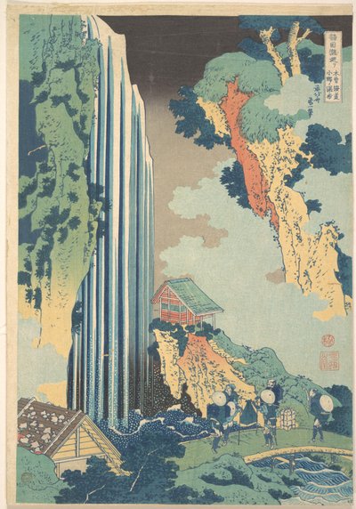 Cascata de Ono na Kisokaidō (Kisokaidō Ono no bakufu), da série «Um passeio pelas cascatas de várias províncias» (Shokoku taki meguri) de Katsushika Hokusai