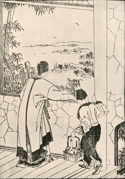 Pessoas olhando pela janela, finais do século XVIII a princípios do século XIX, 1924. de Katsushika Hokusai