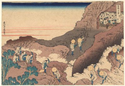 Peregrinos a subir o pico, da série «Trinta e seis vistas do Monte Fuji» de Katsushika Hokusai