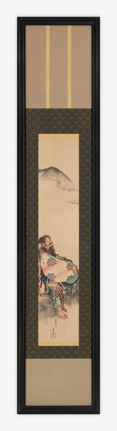 Poeta Semimaru com seu alaúde em um saco, período Edo, 1839. de Katsushika Hokusai