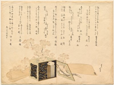 Porta-piquenique de laca portátil e flores de cerejeira de Katsushika Hokusai