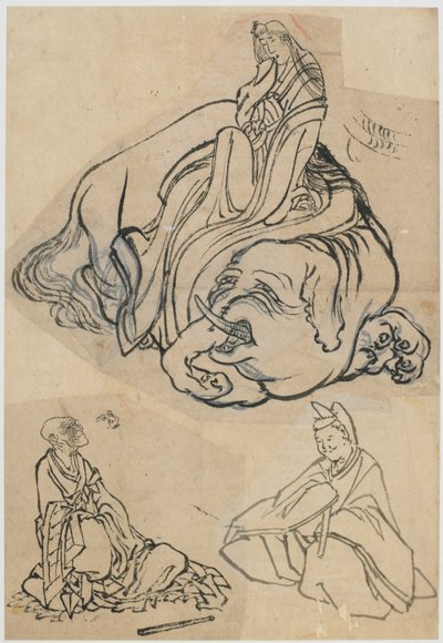Esboço preparatório para The Courtesan Eguchi as the Bodhisattva Fugen..., período Edo, c1806-1811. de Katsushika Hokusai