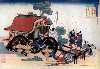 Puxando uma carruagem de três rodas, xilogravura japonesa, c1780-1849. de Katsushika Hokusai