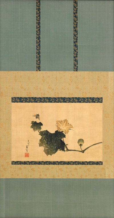 Abóbora e videira e cavalo voam, período Edo, c.1825 (tinta e cor na seda) de Katsushika Hokusai