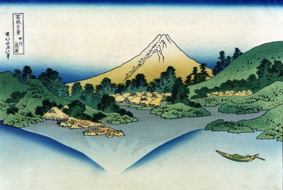 Reflexão do Monte Fuji no Lago Kawaguchi visto do Passo de Misaka na Província de Kai (de trinta e seis vistas do Monte Fuji). Impressões de Katsushika Hokusai (1760-1849) de Katsushika Hokusai