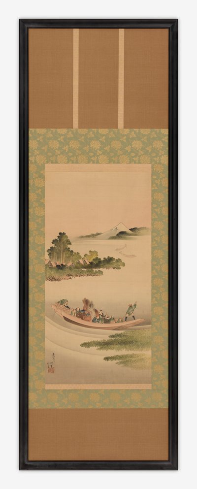 Paisagem fluvial: balsa e Monte Fuji, período Edo, 1842. de Katsushika Hokusai
