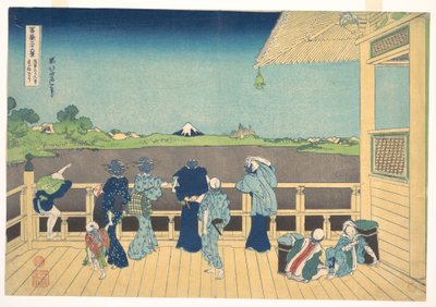 Salão Sazai no Templo dos Quinhentos Arhats (Gohyaku Rakanji Sazaidō), da série «Trinta e seis vistas do Monte Fuji» (Fugaku sanjūrokkei) de Katsushika Hokusai