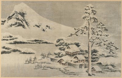 A aldeia à beira-mar na neve de Katsushika Hokusai
