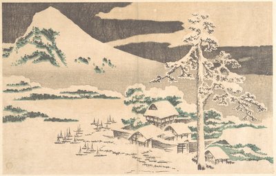 Aldeia à Beira-Mar no Inverno, do Álbum de Imagens Realistas de Hokusai (Hokusai shashin gafu) de Katsushika Hokusai