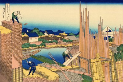 Série de 36 vistas do Monte Fuji: a serração em Honjo, Japão - Impressão de Katsushika Hokusai (1760-1849) (escola ukiyo-e) 1830-1833 estado A Pushkin Museum of Fine Arts, Moscovo de Katsushika Hokusai