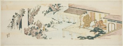 Servo jogando feixes de galhos na cachoeira de Katsushika Hokusai
