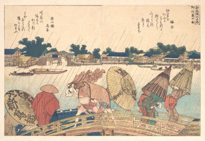 Chuva na Nova Ponte Yanagi de Katsushika Hokusai
