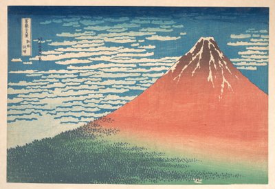 Vento do Sul, Céu Limpo (Gaifū kaisei), também conhecido como «Fuji Vermelho», da série «Trinta e seis vistas do Monte Fuji» (Fugaku sanjūrokkei) de Katsushika Hokusai
