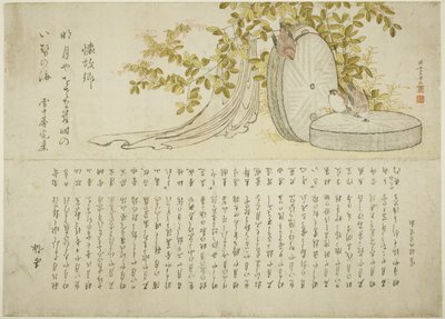 Pardais em mós com arbustos Hagi de Katsushika Hokusai