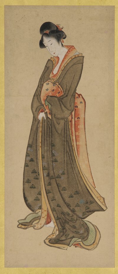 Figura em pé de uma garota alta, final do século 18 e início do século 19. de Katsushika Hokusai