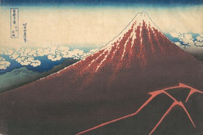 Tempestade abaixo do Monte Fuji Sanka no haku u, da série Trinta e Seis Vistas do Monte..., ca. 1830-32. de Katsushika Hokusai