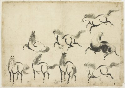 Studies of Horses, c.1815-1849 (tinta no papel) de Katsushika Hokusai