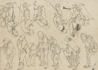 Estudos de peregrinos coxos, período Edo (tinta sobre papel) de Katsushika Hokusai