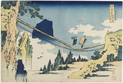"Ponte de Suspensão entre as Províncias de Hida e Etchu" de Katsushika Hokusai