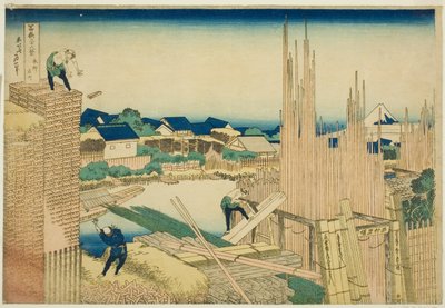 Tachikawa em Honjo (Honjo Tachikawa), da série `` Tierty Mr. x Views of Moun t Fuji (Fugaku Usajurokukei)