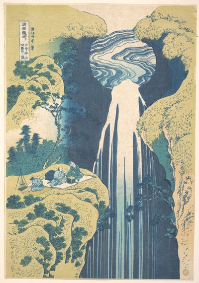 As Cascatas de Amida nos confins da Estrada de Kisokaidō (Kisoji no oku Amida-ga-taki), da série «Um Percurso pelas Cascatas de Várias Províncias» (Shokoku taki meguri) de Katsushika Hokusai