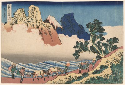 A parte de trás do Monte Fuji visto do Rio Minobu (Minobugawa Urafuji), da série Trinta e Seis Vistas do Monte Fuji (Fugaku sanjūrokkei) de Katsushika Hokusai