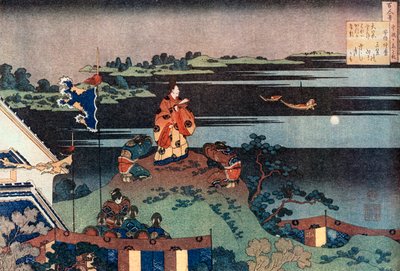 O poeta exilado Nakamaro Abe no Nakamaro, c1838. de Katsushika Hokusai