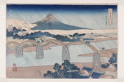 A Ponte Kintai em Su? (Su? no kuni Kintaibashi) (impressão em bloco de madeira a cores) de Katsushika Hokusai