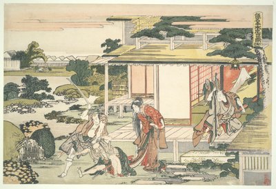 A Liga Fiel dos Quarenta e Sete R?nin (Ch?shingura), Acto VII: Cena da Casa de Chá. Ich iriki Heiyemon a arrastar o espião Kuday? de Katsushika Hokusai