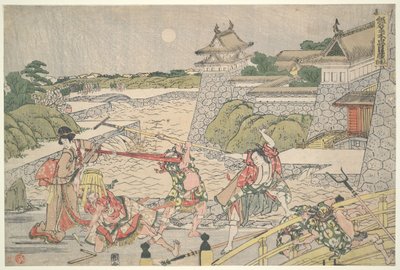 A Liga Leal dos Quarenta e Sete Rōnin (Chūshingura),  Ato III: Kampei é atacado por Bannai e os seus homens de Katsushika Hokusai