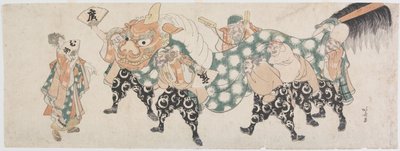 Os Sete Deuses da Boa Sorte na Dança do Leão de Katsushika Hokusai