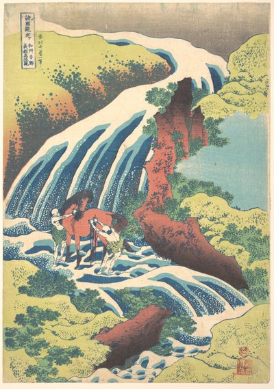 «A cascata onde Yoshitsune lavou o seu cavalo em Yoshino, na província de Yamato», da série «Um passeio pelas cascatas de várias províncias» de Katsushika Hokusai